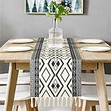 Bateruni Geometrisch Tischläufer, Grau Modern Schwarz Weiß Tischwäsche Matte, Faltenfrei rutschfest Tischband Dekoration für Esszimmer Party Urlaub 35x180