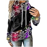 EMATOP Frauen Weihnachten Sweatshirt Pullover Streifen Langarm Kapuzenpullover mit Tasche Rollkragen Kapuzenpullis Oberteile mit Kordelzug Schneeflocke Muster Winterjacke Winter Übergangsjack