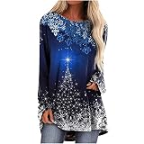 TRIGLICOLEUM Weihnachten Langarmshirt Damen 3D Fünfzackiger Stern Weihnachtsbaum Bluse Tunika Lässig Bequeme Pullover Oberteile Herbst Winter Leichtes Sweatshirt Sportbekleidung Tops…