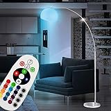 Bogenlampe silber Bogenstehlampe Wohnzimmer Stehleuchte Bogenleuchte, beweglicher Kugelschirm Farbwechsel dimmbar Fernbedienung, RGB LED 9W 806lm 3000K, H 180