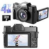 Digitalkamera 4K Fotoapparat Digitalkamera 48MP 30FPS Full HD Kompaktkamera 16X Digitalzoom mit 3,0 Zoll 180-Grad-Drehung Flip-Screen-fotokamera für YouTube (Autofokus & 32GB Micro SD Karte)