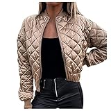 VEMOW Damen Bomberjacke Leichte Übergangsjacke Waffle Fliegerjacke Kurz Bomber Jacket Windbreaker Bikerjacke Herbst Winter Reißverschluss Mantel Jacket Mode Kurzjacke Sportw