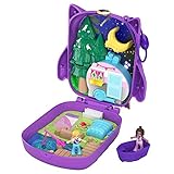 Polly Pocket GKJ47 - Nachteulen-Campingplatz Schatulle mit lustigen Überraschungen, den kleinen Puppen Polly und Shani, Boot und Stickerbogen; Spielzeug für Kinder ab 4 J