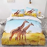 Grünland Tier Giraffe Bettbezug, 3D Karikatur Tier Hirsch Giraffe Bettwäsche Set mit Kopfkissenbezug 80x80 cm, für Jungen und Mädchen Heimdekoration (H,200 x 200 cm)