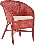 Klassischer Rattan Club-Sessel inkl. Polster Beige Rattansessel Flechtsessel (Rot)