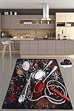 Miqna küchenteppich Moderne rutschfeste Sohle Gel Läufer waschbar schwarz Küchenmatten Bunte Würze Teppiche (schwarz, 80 x 200 cm)