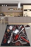 Miqna küchenteppich Moderne rutschfeste Sohle Gel Läufer waschbar schwarz Küchenmatten Bunte Würze Teppiche (schwarz, 80 x 200 cm)