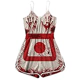 iHENGH Pyjama-Pyjama-Overall mit Halloween-Kürbis-Schädel-Print für Damen(Beige, S)