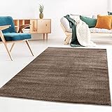 Taracarpet Kurzflor-Designer Uni Teppich extra weich fürs Wohnzimmer, Schlafzimmer, Esszimmer oder Kinderzimmer Gala braun 080x150