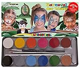 Eulenspiegel 212226 - Metall-Palette Karneval der Tiere, 10 Farben Profi-Aqua Schminke, 2 Profi-Pinsel, 3 Schwammp