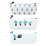 Kaktus Bleistiftbeutel Kaktus Pastoralen Verband Leinwand Federmäppchen Box Make-Up Tasche Banana Life 3 PCS/