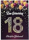 Liebevolle Glückwunschkarte 18 Geburtstag 18 Jahre einzigartig Geburtstagskarte Nummer 18 Karte zum 18. Geburtstag Lila Pink