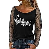 Eaylis Sexy Langarm Top Strass Net Garn Design O Neck Top Leichte Freizeitkleidung Strap Shirt Für Party,Lässig Pullover Hoodies für Frauen mit Motiv Hemd Bedruckte Tops Plus Size T-Shirts B