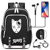 ZOSUO Fox Mask Schule Rucksack Demon Slayer Jungen Schulrucksack Schule Daypacks Kinder Anime Kamado Tanjirou Makomo Sabito Schulranzen USB Schultasche W