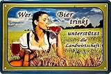 Blechschilder Bier lustiger Trink Spruch: “Wer Bier trinkt unterstützt die Landwirtschaft“ Deko Schild Hängeschild für Bar Theke oder Pub Witziges Geschenk zum Geburtstag oder Weihnachten 20x30