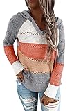 JOCAFIYE Damen Gestreift Hoodie Entspannt Sweatshirt mit Kapuze Farbblock Kapuzenpullover mit Kordelzug J PJ-Gary M