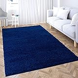 carpet city Hochflor Teppich Wohnzimmer Einfarbig - Blau - 120x170 cm - Shaggy Langflor Uni Schlafzimmer - Weich&Flauschig - M