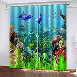 CJGOSN Vorhänge Blickdicht Gardinen Modern - 2 Stücke B 140 x H 264 cm mit Ösen Verdunkelungsvorhang Korallenfische Thermovorhang Polyester Vorhänge für Kinderzimmer & S
