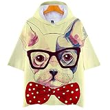 SHANYUR 3D T-Shirt Unisex Hd Gedrucktes Kurzarm Lässig Mit Print Kurzarm Top Persönlichkeit Loses Hip-Hop-Kurzarm-T-Shirt mit Kapuze FranzöSische Bulldogge XXS-4XL