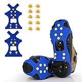 BETLLEMORY Ice Cleats, Ice Grips Traaction Cleats Grippers Anti-Rutsch Over Shoe / Boot Rubber Spikes Steigeisen mit 10 Stahlnieten Steigeisen + 10 Extra Stollen (Medium, Blau)