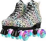 JianJud Rollschuhe, Rollschuhe Mit LED-Licht, 4 Rollen, Rollschuhe Für Damen Milchig Geformte Vierrädrige Zweireihige Glänzende Rollschuhe Für Anfänger, Erwachsene B,40
