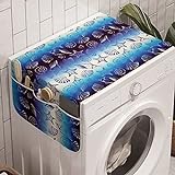 ABAKUHAUS blau Wasser Waschmaschinen-Organizer, Seesterne Muscheln, Anti-Rutsch-Stoffabdeckung für Waschmaschine und Trockner, 47 cm x 120 cm, Dark Purple Blau Elfenb