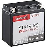 Accurat Motorradbatterie YTX14-BS 14Ah 200A 12V AGM Starterbatterie in Erstausrüsterqualität leistungsstark rüttelfest ABS geeignet wartung
