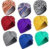 9 Stück Frauen afrikanischen Turban-Knoten, vorgebundene Haube, weiche Kopfwickel, Beanie-Mütze, Headwrap Schlafmützen für Frauen und M