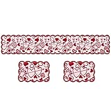 NaiCasy Tischläufer, rote Spitze Set Tischdecke Tischsets Kommode Schal Herz Valentine Dekoration Weihnachten romantische Mutter Tag 3 stück