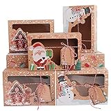 OurWarm 12 Stück Weihnachts-Plätzchen-Boxen große Feiertagsbäckerei Geschenk-Boxen mit Fenster und Etiketten, Kraft-Cupcake-Boxen, Lebensmittel-Verpackungen für Geschenke,