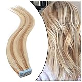 Elailite Tape in Extensions Echthaar Remy Human Hair Haarverdichtung Klebeband 20Stück 12 '(30cm) 40g #18/613 Aschblond＆Gebleichtes B