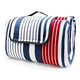 LIVEHITOP Picknickdecke Wasserdicht Große Verdickt - 200x200 cm Stranddecke Kompakt Vlies für Camping Draussen Sommer, Rot Blau S