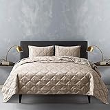 SHALALA NEW YORK Diamond 3-teiliges Steppdecken-Set – moderner, feiner Satin-Stoff mit Daunen-Alternative Füllung ultraweiches, luxuriöses, leichtes für alle Jahreszeiten (Gold, Full/Queen)