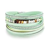 Damen Lederarmbänder,Lederarmband Im Nordischen Stil Handgefertigt Geflochtener Mehrschichtiger Grüner Manschettenarmreif Männer Frauen Pflasterstein Zirkonschmuck Für Ein Paar Geburtstagsgeschenk