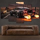 TBDY 5 Teilig Art Bilder Kunstdruck Black Nissan GT-R R35 Liberty Walk Auto Wohnzimmer Wand Bild Kunstdrucke Rahmenlos (30x40cmx2+30x60cmx2+30x80cmx1)