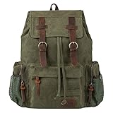 P.KU.VDSL Canvas Rucksack Herren,Vintage Segeltuch Retro Hanf Rucksack Daypack Backpack Lederrucksack Wanderrucksack Reisetasche Laptoprucksack für Herren Damen Jungen Mädchen (N-Army Green - Large)