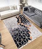 Waschbarer Teppich Wohnzimmer Schlafzimmer Kinderzimmer Läufer waschbar in Waschmaschine strapazierfähig Küche Moderne Geometrische Muster weiß grau schwarz Bettumrandung Verschiedene Größ