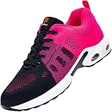 DYKHMILY Sicherheitsschuhe Damen Arbeitsschuhe Leicht Luftkissen Schutzschuhe mit Stahlkappen Sportlich Atmungsaktiv rutschfest Bequem (Flammenpulver, 42 EU)