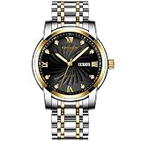 GDHJ Wasserdichte Edelstahl-Armbanduhr für Herren, Quarz-Armbanduhr, modisch, mit zwei Kalendern, leuchtend, Business-Armbanduhr, luxuriös, mit Strasssteinen besetzt, 4