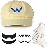 Katara 1659 - Wario Set, Mütze + Schnurrbart + Handschuhe, Kostüm Verkleidung Fasching Karneval Halloween, Hellbeig