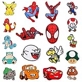 18 Stück Bügelflicken Kinder mit SpiderMan Pokemon Super Mario Aufnäher Patches Flicken Zum Aufbügeln Kinder Patch Sticker Kinder Für DIY T-shirt Jeans Kleidung Applique Zubehö