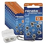 Renata - The Swiss Power Source // Hörgerätebatterie 13 im 60er-Pack mit Hörgerätebatterien Aufbewahrungsbox von WEISS - more power + [60 Stück]