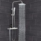 VILSTEIN Design Duschsystem, Regendusche | weiß & chrom | Komplettset mit Hand- Wannenbrause & Ablage | Verdrehschutz | Stufenlos verstellbar | Hochdruck