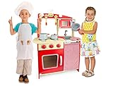 Leomark Spielküche aus Holz - Farbe Rot - Kinderküche mit Zubehör, Holzküche mit Waschbecken, Pfanne, Backofen, Kochtopf, Küchenhelfern, kreativer Spaß, Maße: 60 x 30 x 79 (Höhe)