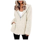 TWIOIOVE Sweatshirt Jacke Damen mit Kapuze Winterjake Teddy Fleecejacke Langarm Reißverschluss Softshelljacke Faux Shearling Shaggy Oversized Mantel Mit Taschen Fleece Sherpa Jack