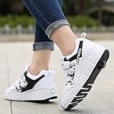 Aupast Roller Skate Shoes with Rollers Gymnastic Sneakers Girls Boys Roller Skates Sport Skateboarding Shoes Inline Skates Outdoor Gymnastics Fashion Sneakers Fitness Shoes,White-40