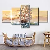 MQXUUYT 5 Stück Poster Bild Gemalt Meer Segelboot Möwe 50X25Cm 5 Stück Moderne Leinwand Malerei Wand Poster Drucke Für Home Zimmer Wand Dek