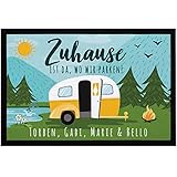 SpecialMe Fußmatte Familie personalisiert mit Namen Zuhause ist da wo wir parken Camping Wohnwagen rutschfest & waschbar schwarz 60x40