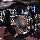 Universal Auto PlüSch LenkradhüLle, Lenkradbezug Glitzer, Anti Rutsch Warme PlüSch AutozubehöR, LenkradbezüGe FüR Frauen Mit Bling Bling Kristall Strasssteinen, Fashion Car Kit (Schwarz, 38cm)