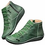 MIAOFA Damen Stiefeletten zur Unterstützung der Fußgewölbe, modische warme Schnürschuhe, Winterpelz gefütterte seitliche Reißverschlussstiefel, die Kurze Stiefeletten gehen,Grün,42